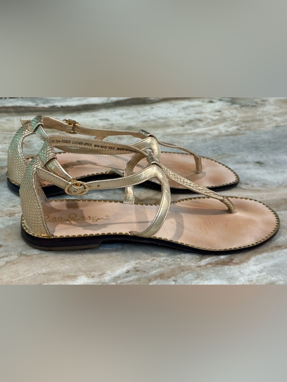 Women’s LILLY PULITZER Gold metallic T-strap sandals- Size 7.5 - Picture 4 of 7